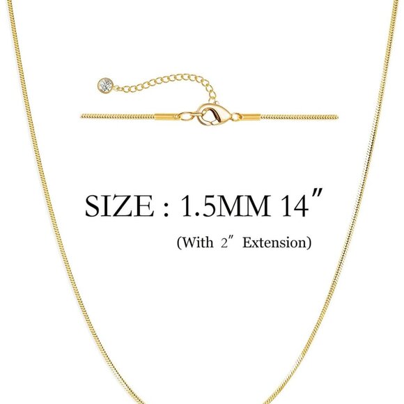 14K Gold Herringbone Snake Chain Choker Necklace Necklaces for Women for Teen - Picture 3 of 8